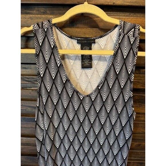 Ladies DESIGN HISTORY LRG Black White Geometric Hem Sleeveless Dress Party EUC - Picture 2 of 11